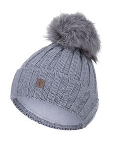Шапка Faera Warme Beanie Strickmütze mit Bommel Thermo Futter, серый