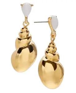 Серьги-подвески из золотистых ракушек и белых камней On 34th