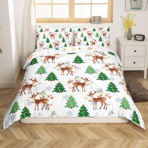 Erosebridal Комплект постельного белья с новогодним принтом оленей и снежинок для детей, Multi 04