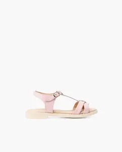 Босоножки для девочек закрытые из мягкой кожи с плетеным центральным ремешком Pisamonas, цвет Rosa