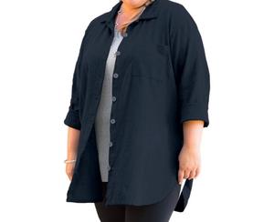 Рубашка с длинным рукавом и воротником на пуговицах - Большой размер в цвете морской волны On The Plus Side, цвет marine navy