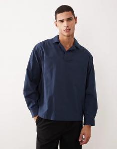 Рубашка свободного кроя Revere из поплина ASOS DESIGN темно-синего цвета