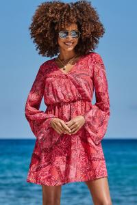 Платье халат с принтом пейсли и расклешенными рукавами Sosandar, розовый