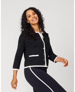 Женский кардиган с круглым вырезом и контрастной отделкой Cable & Gauge, Jet black & snow white