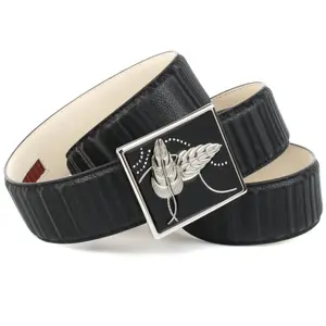 Кожаный ремень Anthoni Crown, автоматический ремень с цветочным узором, черный