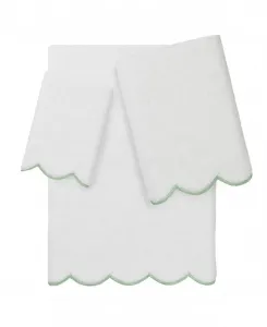 Набор из 3 полотенец Adornia Scallop Cotton Linum Home, белый/зеленый