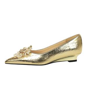 Повседневные однобортные туфли женские QITUMAUL, Silver[Heel Height 3Cm]