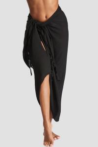 Саронг из жатой вискозы с бахромой South Beach, черный