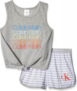 Комплект из двух предметов пижамы Calvin Klein для девочек: футболка и шорты, Grey/Heather Stripe