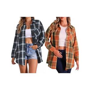 2 упаковки женской клетчатой рубашки в стиле бойфренд Inspire Chic, Orange Blue