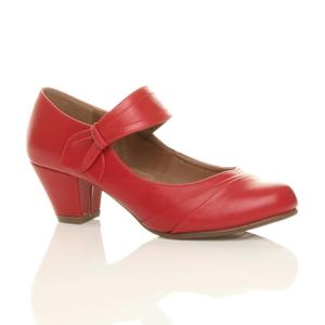 Комфортные туфли-лодочки из искусственной кожи Mary Jane на среднем каблуке AJVANI, красный
