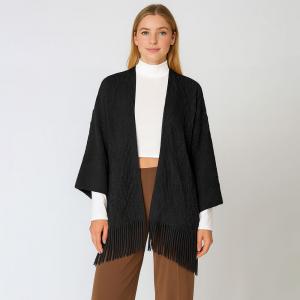 Шарф-накидка-кардиган с бахромой, связанный крючком TRUEDAMES, черный