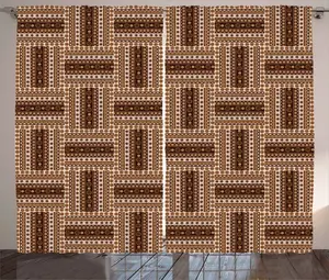 Штора ABAKUHAUS в традиционном деревенском стиле, геометрический узор, спальня, присборенная тесьма с петлями и крючками, 280 x 245 см, карамельно-коричневый Abakuhaus