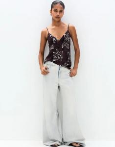 Джинсы Pull&Bear с заниженной талией и широкими штанинами синего цвета