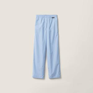 Пижамные брюки из полосатого поплина MIU MIU, светло-голубой