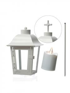 Marelida Фонарь с белой мини-светодиодной свечой с датчиком движения, надгробный фонарь, высота 51 см, белый