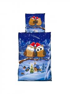 Флисовое постельное белье с рождественским рисунком сов, 135x200 см, разноцветное COFI 1453, 135 x 200 см