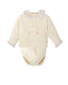 Комплект для девочки толстовка с воротником-воланом и подходящие трусики BABIDÚ, бежевый