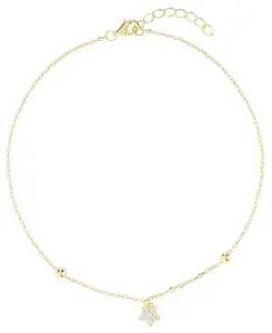 Браслет на лодыжку с бусинами в форме цветка из кубического циркония (0,14 карата) из 14-каратного золота на стерлинговом серебре (также из стерлингового серебра) Macy'S, gold