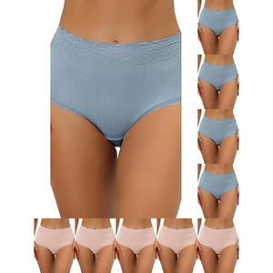 10 упаковок женских трусиков с высокой талией, утягивающие, комфортные, с кружевной отделкой и резинкой Inspire Chic, Light Blue Beige Pink