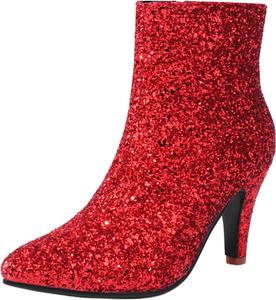 Женские модные ботильоны LYYSKY с высокими каблуками 8,5 см, заостренным носком, боковой молнией, универсальные и элегантные короткие ботинки, размер 19-29, США 4-14, Red(L9-19)