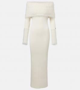 Макси-платье с ребристым трикотажем и отделкой из искусственного меха Jean Paul Gaultier, экрю