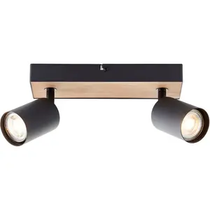 Блестящий потолочный светильник Jello Wood GU10 1 шт. Теплый белый поворотный спот-балка, 15x24x8 см, GU10, 345 лм, 3000K, металл/дерево Brilliant, Schwarz/holz