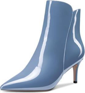 Женские ботильоны Aachcol, короткие сапожки, зауженный носок, на молнии, стойкий каблук средней высоты, лаковая кожа, 2,5 дюйма, Blue B