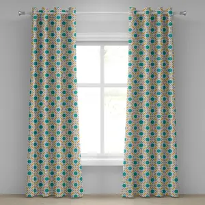 Шторы на люверсах ABAKUHAUS цвета морской волны, геометрические узоры, вдохновленные восточными религиями, принт с восточным симметричным дизайном, декоративные двухпанельные шторы, 280 см x 175 см, горчично-бирюзовый и серый цвета Abakuhaus