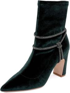 Женские вечерние ботильоны XYD с узелковым ремешком, широким каблуком, заостренным носком, ботинки до щиколотки с боковой молнией, элегантная обувь для мероприятий