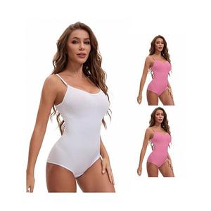 3 упаковки женского бесшовного боди без рукавов с V-образным вырезом для контроля живота Inspire Chic, Pink White