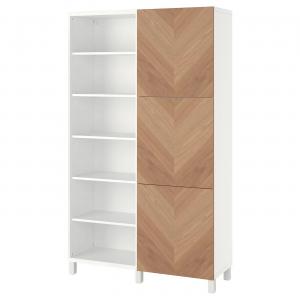 Комбинация для хранения с дверцами BESTÅ IKEA, 120x42x202 см, цвет white/hedeviken oak veneer