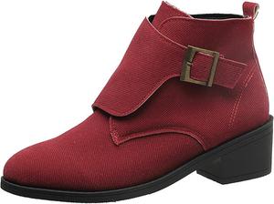 Женские ботильоны Unifizz с пряжкой, из искусственной замши, повседневные, с круглым носком, массивным низким каблуком, Wine Red