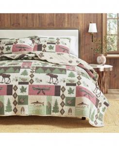 Комплект стеганого одеяла из микрофибры с рисунком диких животных и наволочками Linery & Co, Lodge patchwork