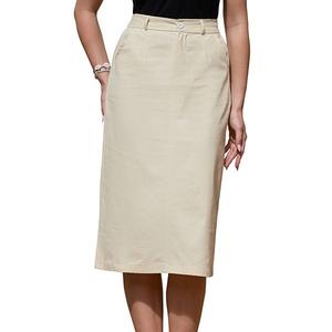 Хлопковая льняная миди-юбка для женщин с разрезом сзади и карманами Inspire Chic, Beige