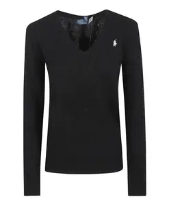 Черный свитер крупной вязки с V-образным вырезом Polo Ralph Lauren, черный