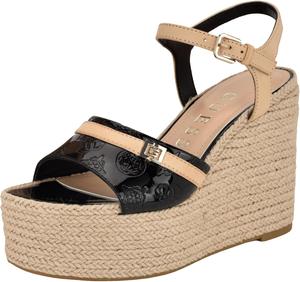 Женские сандалии GUESS Taani на танкетке, Black Patent Logo 001