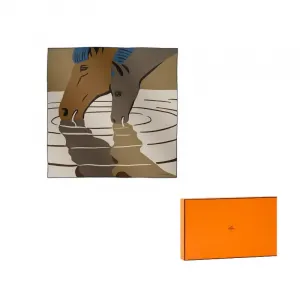 HERMES Шелковый вязаный шарф мужской натурального цвета, Natural Color/Basalt Color