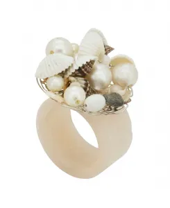 Набор из 4 колец для салфеток из смолы с бусинами Seashore Splendor Saro Lifestyle, слоновая кость