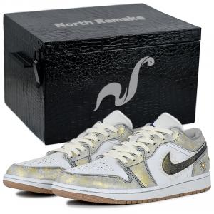 Jordan Кроссовки баскетбольные мужские Air 1 износостойкие и легкие низкие винтажные бело-серо-золотые Sunlight Reverie с подарочной коробкой, цвет Sunlight Reverie-Gift Box 4