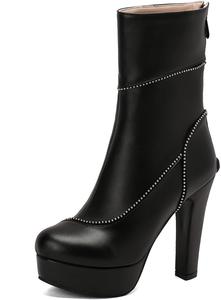 Женские модные ботильоны на блок-каблуке с круглым носком Renessmi, Black 1