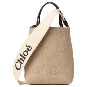 Chloe Льняная сумка через плечо с кожаной вставкой на плече, маленькая, женская, бежево-черная Chloé