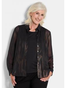 Сетчатая блузка, элегантная металлизированная блузка с воротником-стойкой, черная/с узором GOLDNER