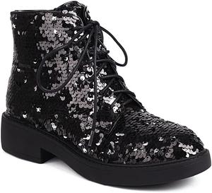 Женские ботильоны MFairy с низким широким каблуком, пайетками, на молнии, шнуровкой и блестками, для вечеринок и выпускного, Black