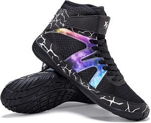 Профессиональные боксерские ботинки для мужчин и женщин, для соревнований, тренировок, борьбы, легкие, нескользящие, высокие, спортивные, фитнес-ботинки, обувь для тяжелой атлетики и тхэквондо Generic, черный