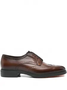 Дерби из кожи с брогированием Santoni, коричневый