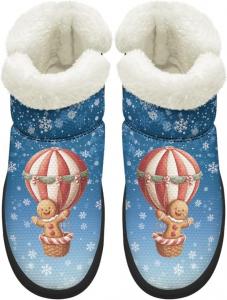 Женские зимние сапоги средней высоты с широким носком, противоскользящие, с меховой подкладкой, имитация кожи, без застежек, носить легко, размеры 4,5-12 Chririnla, Cute Gingerbread Man