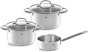 Набор посуды Fissler San Francisco из нержавеющей стали, 3 предмета, кастрюли со стеклянными крышками, подходит для индукционных плит (2 кастрюли, 1 кастрюля) - индукционный