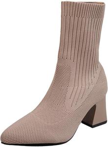 Женские вязаные эластичные ботильоны с заостренным носком, без застежки, с эластичной вставкой, с памятью формы, осенние ботильоны для работы Generic, Khaki