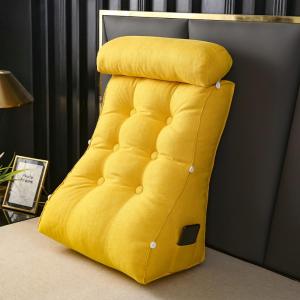 Однотонная треугольная подушка для чтения, диванная поясничная подушка, бархатная подушка для поддержки поясницы при чтении, подушка для поддержки поясницы для взрослых, офисная подушка для чтения, съемная и моющаяся (цвет: желтый, размер) COZMAX, Yellow